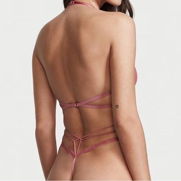 Victoria's Secret Pink Dusty Rose Floral Embroidered Strappy Teddy Lingerie - Picture 10 of 10